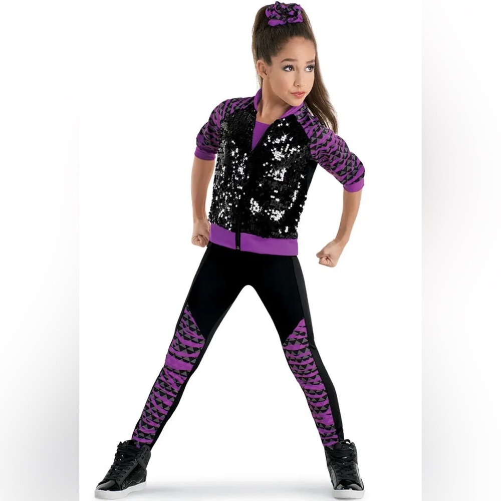 Weissman Applause Jazz/Hip-Hop dance costume, purple black jacket sequin